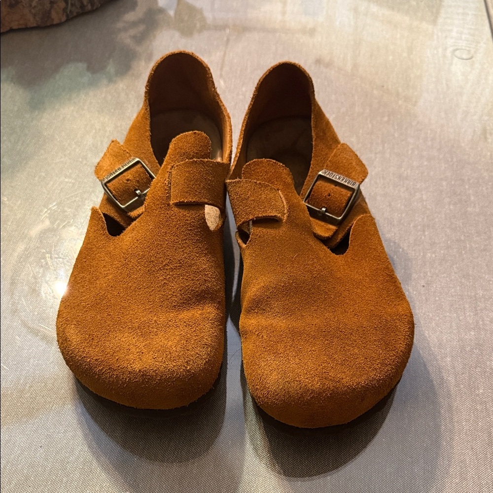 Birkenstock Suede Clogs in Rust Brown
